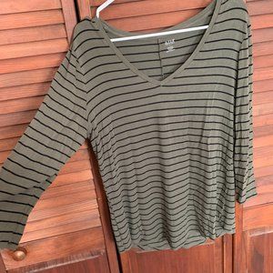 A.N.A. Green and Black Striped Long Sleeve Shirt